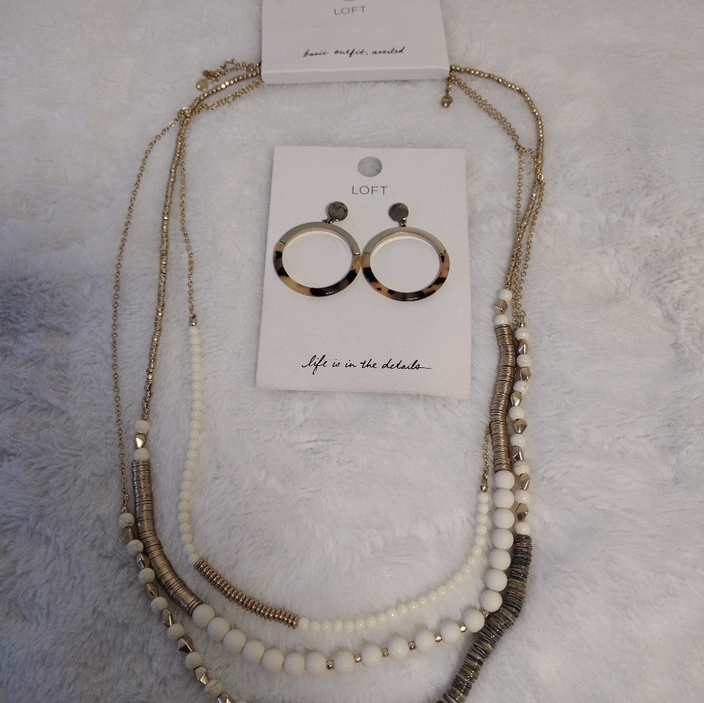 LOFT Gold and Cream Necklace Set with Earrings